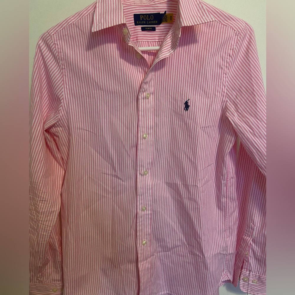 Ralph Lauren Slim Fit Striped Cotton Dress Shirt 16